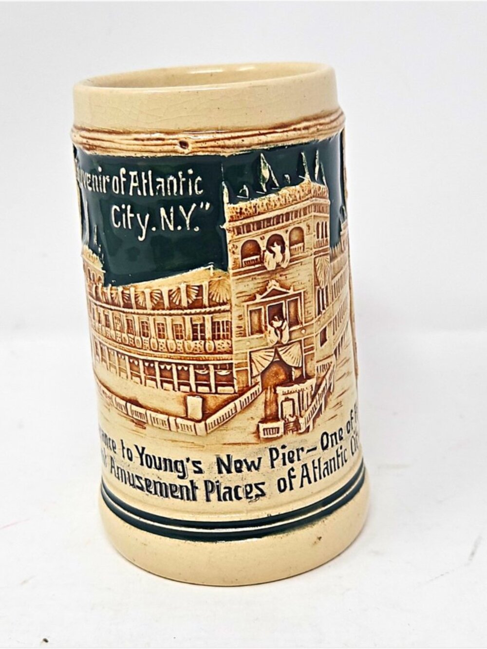 Antique 1906 German Stoneware Beer Stein Souvenir Atlantic City Young's New Pier